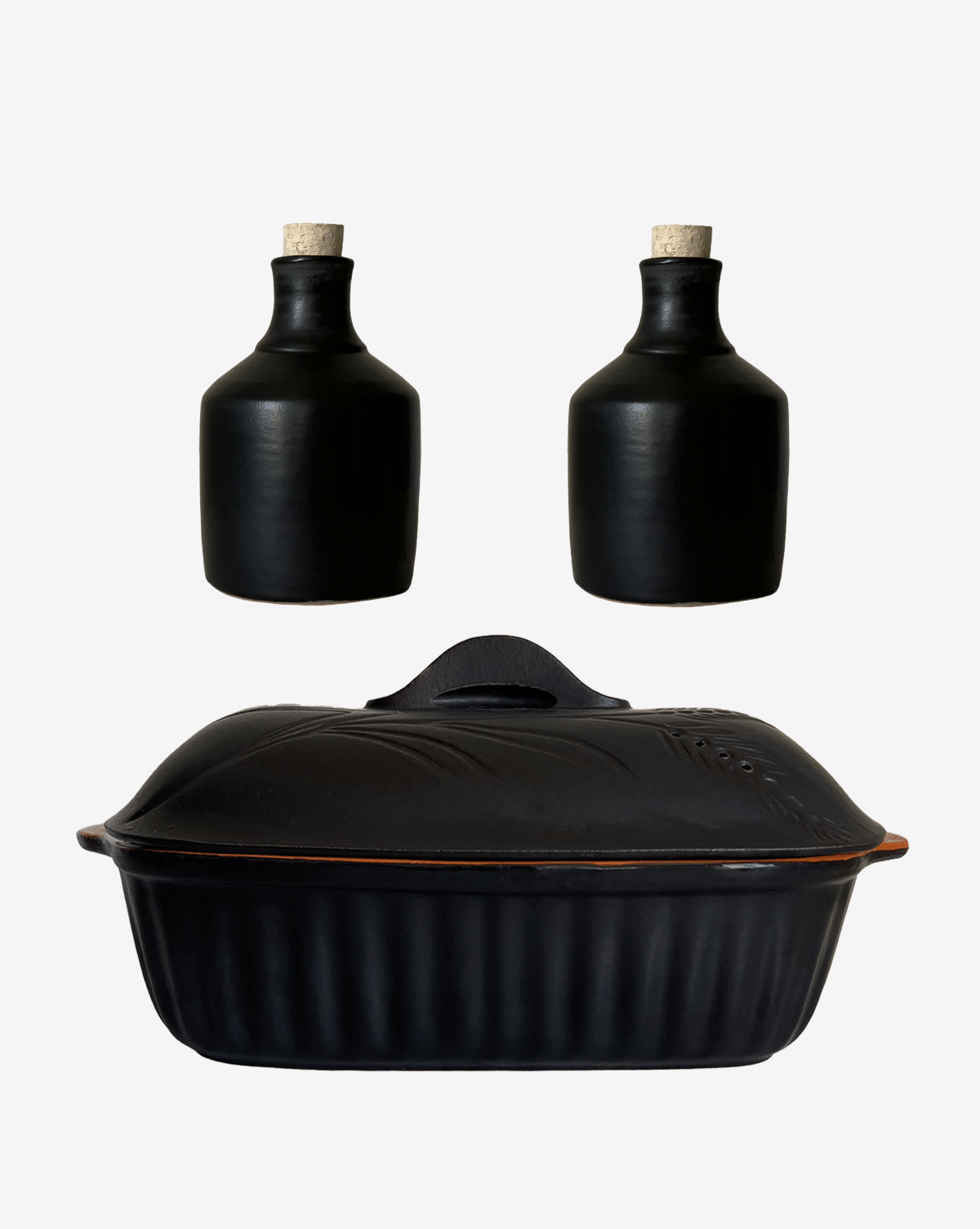 3-teiliges Set Brotbacktopf & Ölflasche schwarz