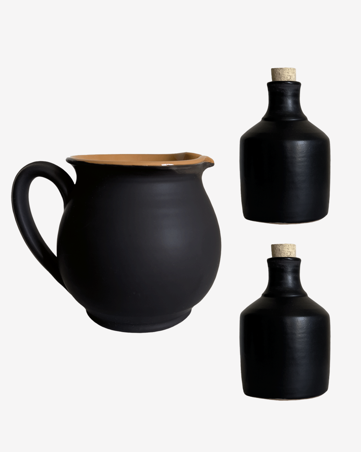 3-teiliges Set Krug & Ölflasche schwarz